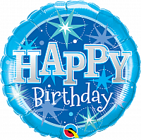 Fóliový balónek Kruh - BDAY Sparkle Modrý 45cm