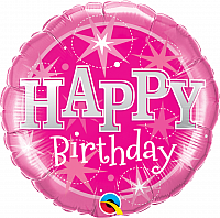 Fóliový balónek Kruh - BDAY Sparkle Růžový 45cm