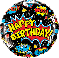 Fóliový balónek Kruh - BDAY Superhrdinové Černý 45cm
