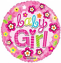 Fóliový balónek Kruh - Kytičky Baby Girl 46cm