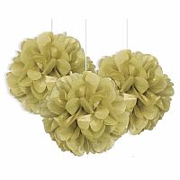 Dekorační závěsné pom pomy zlaté 3ks, 23cm