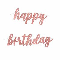 Party nápis Glitz rosegold lesklý Happy Birthday 84 cm