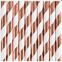 Papírová brčka - Rosegold metalické proužky 10ks
