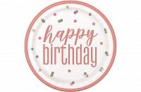 EKO Talířky papírové - Happy birthday rosegold puntíky 23cm, 8ks