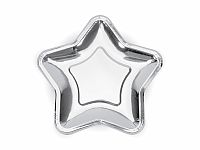 Talířky papírové "Hvězda" metalické stříbrné 18cm, 6ks