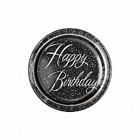 Talířky papírové ,,Stříbrné Glitz Happy Birthday"23cm, 8ks