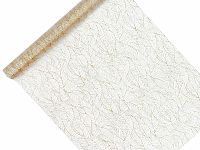 Organza potištěná, zlatý potisk listy 0.48x9m
