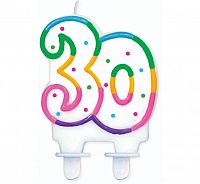 Svíčka dortová číslo 30 s puntíky 8cm