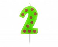 Svíčka dortová TEČKY "2" 6cm
