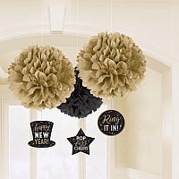 Pom pom z hedvábného papíru "Happy New Year" 40cm - 3ks