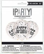 Latexové balonky Happy Birthday průhledné s černo-stříbrným potiskem 30cm 6ks