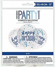 Latexové balonky Happy Birthday průhledné s modro-stříbrným potiskem 30cm 6ks