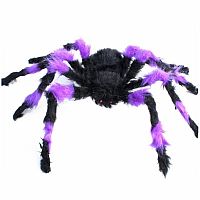 Halloweenská dekorace - pavouk velký černo- fialový - 75 cm