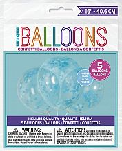Balónek transparentní 41cm potisk - srdíčka modré konfety, 5ks