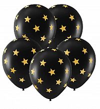 Černé balonky s potiskem zlaté hvězdy - 30 cm, 5 ks
