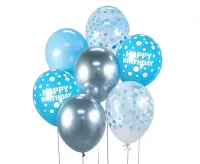 Balonkový buket modrý - Happy Birthday - 7 ks