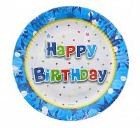 Talířky papírové ,,Happy Birthday" modré 18cm 6ks