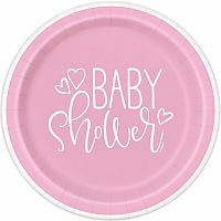 Papírové talíře Baby Shower růžové - 18 cm