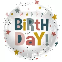 Foliový balonek duhové konfety - Happy Birthday 45 cm