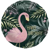 Foliový balonek plameňák v džungli - Happy Birthday 45 cm