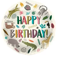 Foliový balonek safari zvířátka - Happy Birthday 45 cm