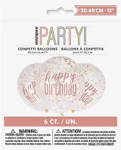 Latexové balonky Happy Birthday průhledné s rosegold potiskem 30cm 6ks