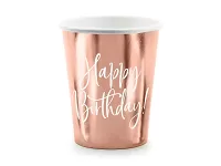 Kelímky papírové Happy birthday - rosegold metalická 6ks