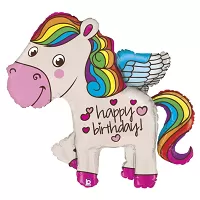 Foliový balonek duhový poník Happy birthday 114 cm