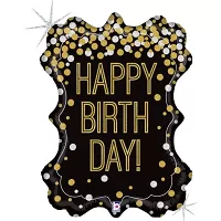 Foliový balonek rámeček černý Happy birthday 86 cm