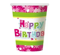 Papírové kelímky ,,Happy Birthday" růžové 6ks