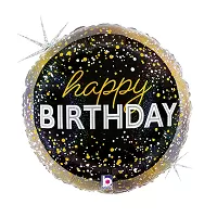 Foliový balonek černý Happy Birthday konfety 46 cm
