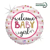 Fóliový balonek kruh Welcome Baby Girl 46 cm