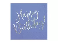 Papírové ubrousky modré se stříbrným Happy Birthday 20 ks
