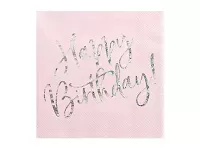 Papírové ubrousky růžové se stříbrným Happy Birthday 20 ks