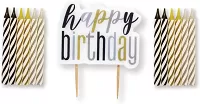 Svíčky dortové sada Happy Birthday zlato černo stříbrné 13 ks