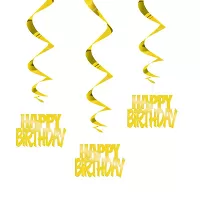 Závěsné spirály zlaté Happy Birthday 81 cm 3 ks