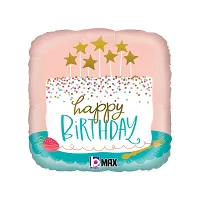 Fóliový balonek čtverec Happy Birthday dort růžový 46 cm