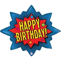Foliový balonek komiksová hvězda Happy Birthday 81 cm