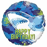 Foliový balonek kulatý Happy Birthday žralok 43 cm