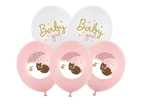 Latexové balonky bílé - Spící Medvídek růžový 6ks