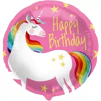 Fóliový balónek kruhový Kouzelný Jednorožec Happy Birthday 45cm