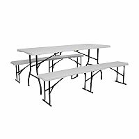 Kempingová sada skládacího stolu NC1618 a 2 lavic NC3404 NILS Camp v bílé barvě