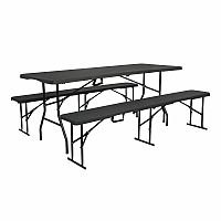 Kempingová sada skládacího stolu NC1618 a 2 lavic NC3404 NILS Camp v antracitové barvě
