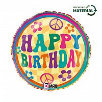 Foliový balonek kulatý Happy Birthday Hippies 46 cm