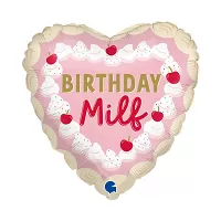 Fóliový balónek srdce Růžový dort Birthday MILF 46cm