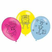 Latexové balonky Sponge Bob - černý potisk - 6 ks