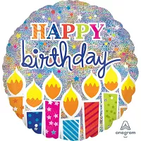Fóliový balonek holografický svíčky Happy Birthday 71cm