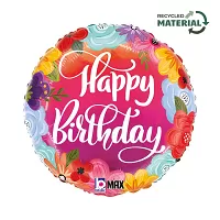 Fóliový balonek kruh Happy Birthday květiny 46 cm