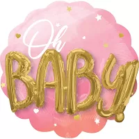 Fóliový balonek růžový Oh baby s 3D nápisem 76cm