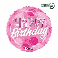Foliový balonek kulatý Happy Birthday růžový 46 cm